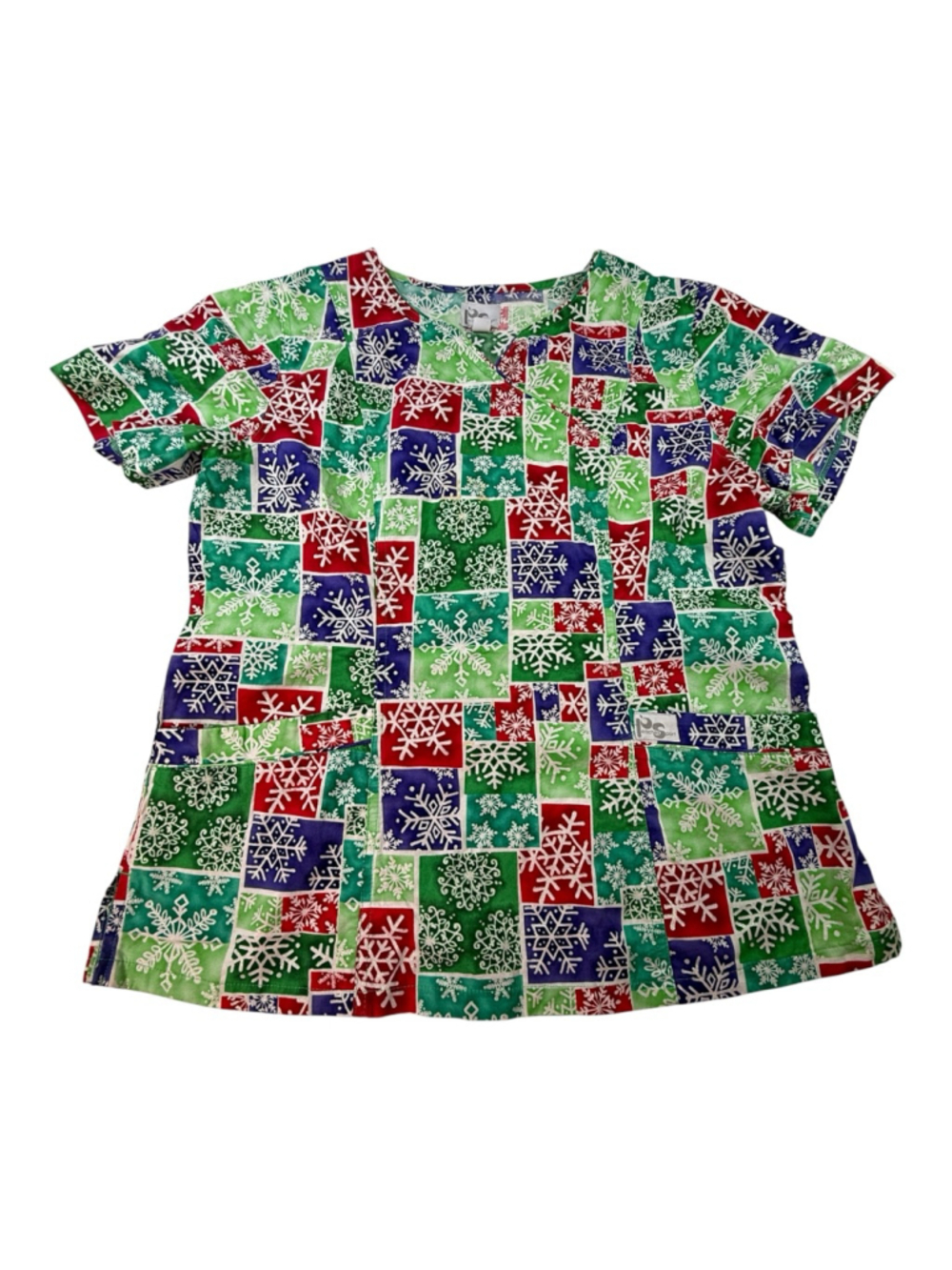 JBS Peaches Sport Christmas Scrub Top Women’s Large Snowflake Holiday Print